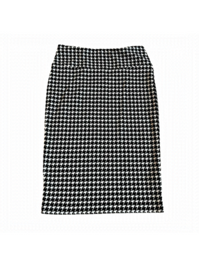 Houndstooth Pencil Skirt, Midi Length Black and White Jersey Knit Midi Skirt, 6